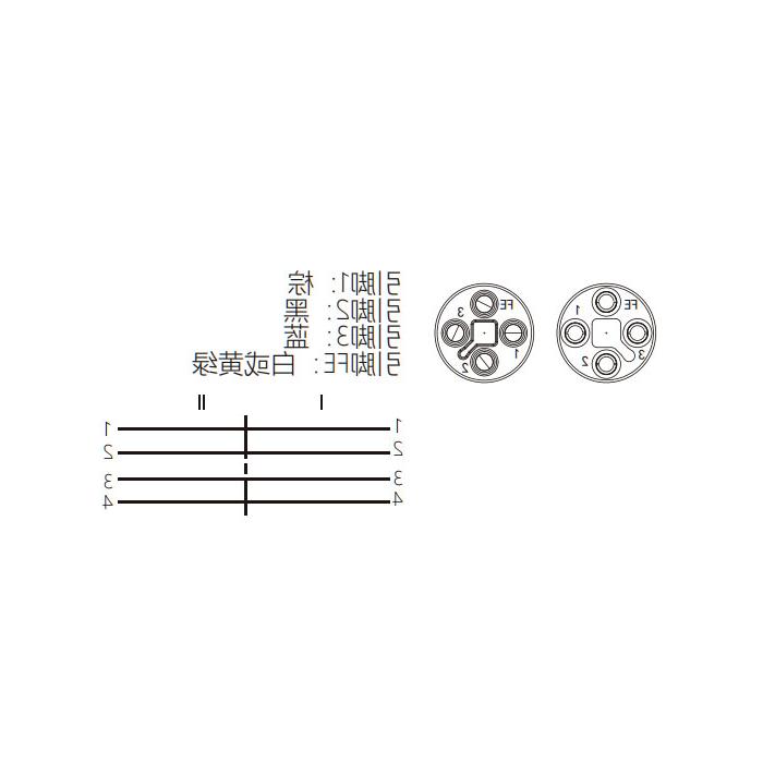 M12 4Pin T-coded、母头直型转公头90°、双端预铸PVC非柔性电缆、黄色护套、64TD23-XXX